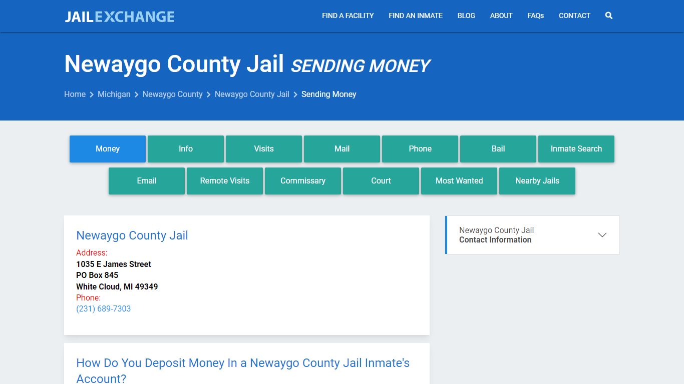 Send Money to Inmate - Newaygo County Jail, MI - Jail Exchange